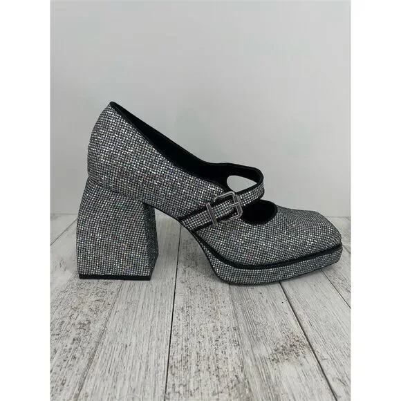 Gianni Bini 2-Night Disco Glitter Silver Rhinestone Platform Pumps Size 10M - Picture 2 of 8